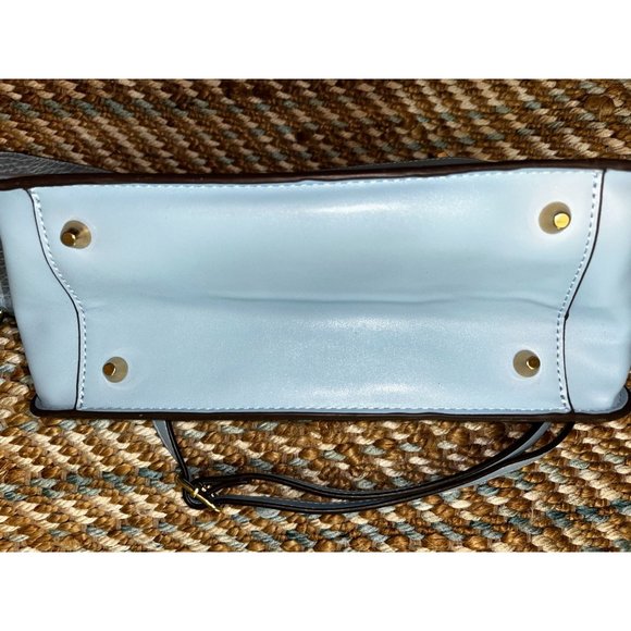 Iman Global Chic Satchel /Crossbody Light Blue Flower Garden Convertible Flap NW - Picture 7 of 8